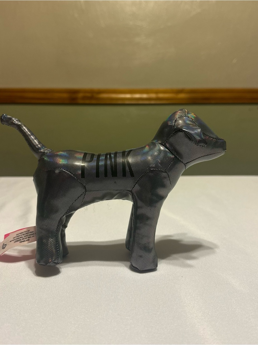 PINK Victoria's Secret Metallic Gray Dog Plush with Pink Tag - Picture 3 of 6